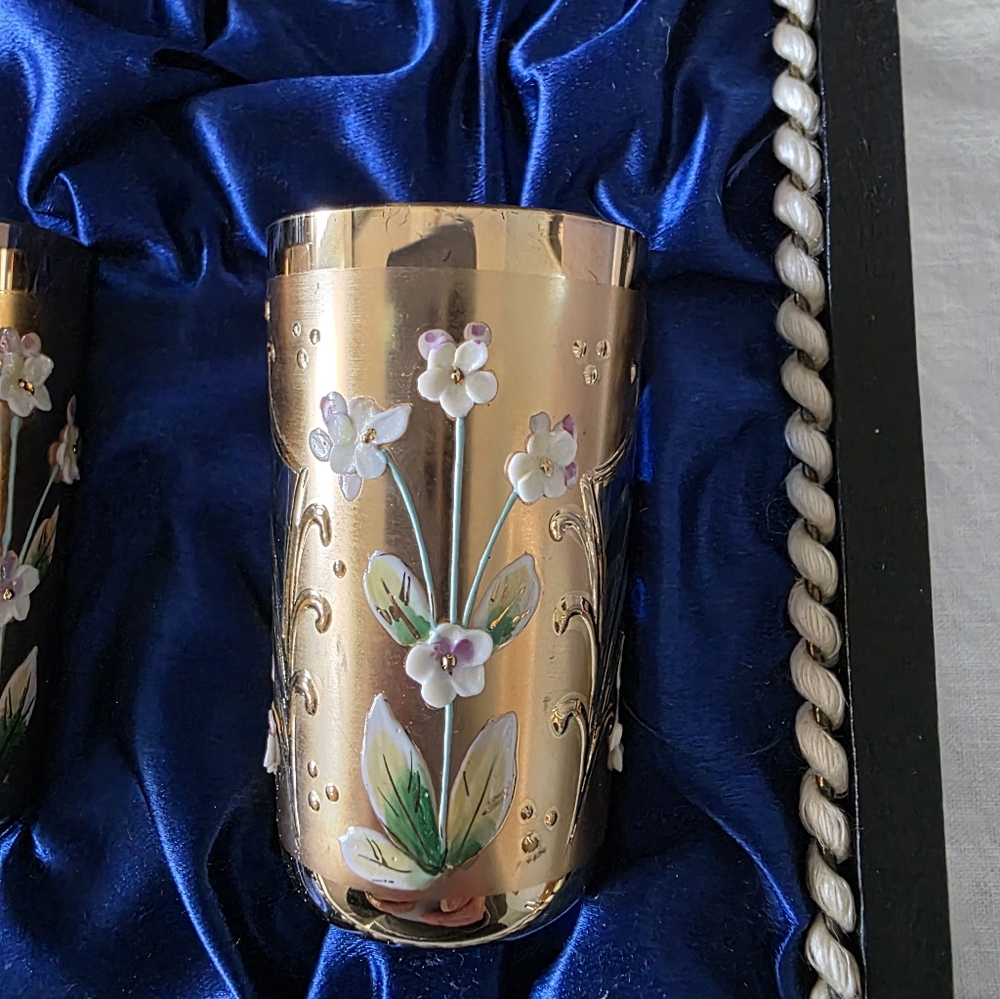 Antique Czech Hand-painted Gold Shot Glass Set - Picture 2 of 5
